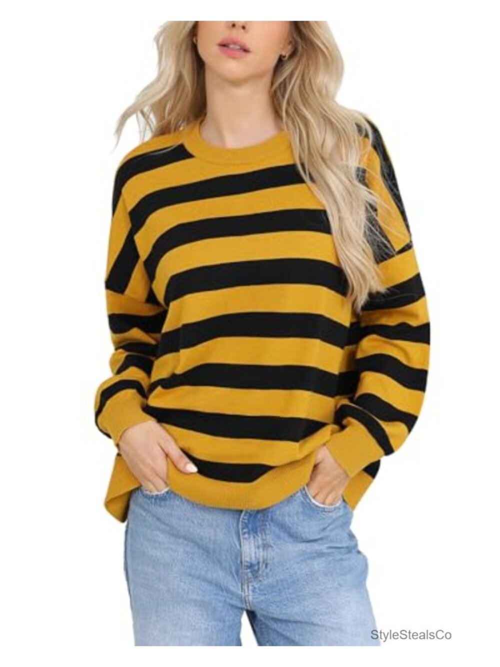 Oversized Striped Crewneck Long Sleeve Knit Pullover Sweater